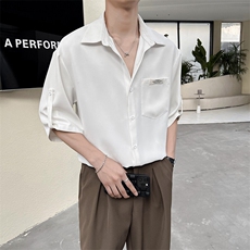 男韩版潮流七分袖衬衣轻熟风痞帅夏季冰丝高级感上衣PS03-P55，男装衬衫，星座816A（原B366）