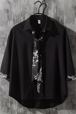 1情侣领带款M-5XL大码潮流休闲短袖衬衫男七分袖衬衣7874P45控68，男装T恤，星座226-2