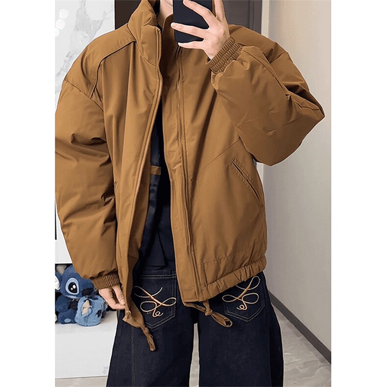 现货冬季美式休闲加厚雪山外套夹克立领纯色三防户外工装棉服,男装夹克,电商A486