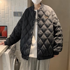 菱形格棉衣男韩版潮流帅气2025冬季新款ins宽松百搭外套W3939-P68，男装棉衣，星座412