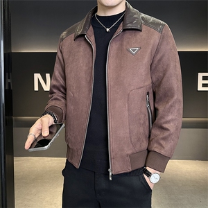 鹿皮绒翻领夹克式羽绒服男标50白鸭绒外套潮 B317/2521/P195图片