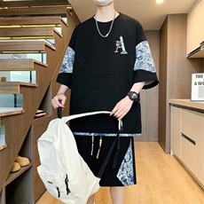TZ25301-P55夏季休闲T恤短裤男两件套港风学生宽松短袖运动套装，男装牛仔裤，电商D310B
