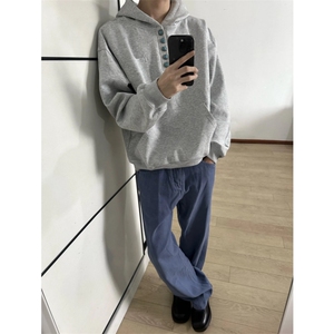 GMCS美式复古纽扣秋冬高级感慵懒风休闲帽衫外套HXD002-P58加绒65图片