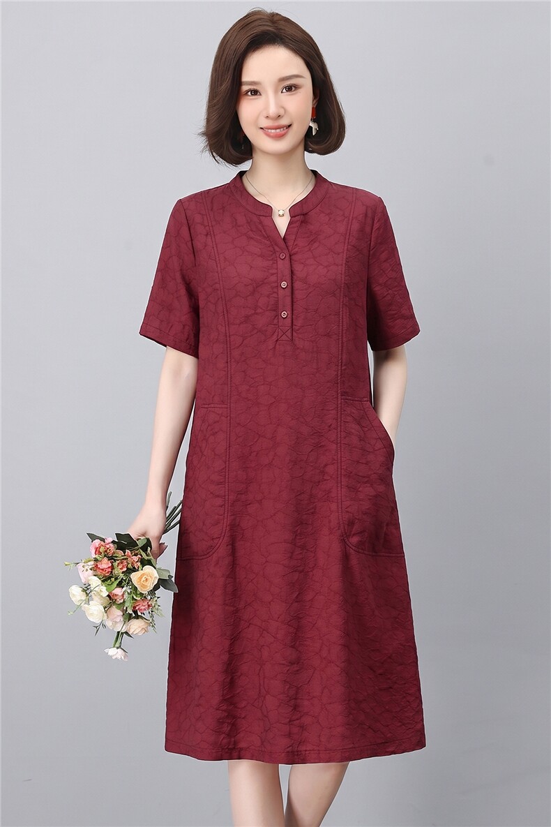 现货2026年夏季优雅大码天丝连衣裙女立领短袖显瘦口袋设计中长裙,女装连衣裙,鑫鑫格