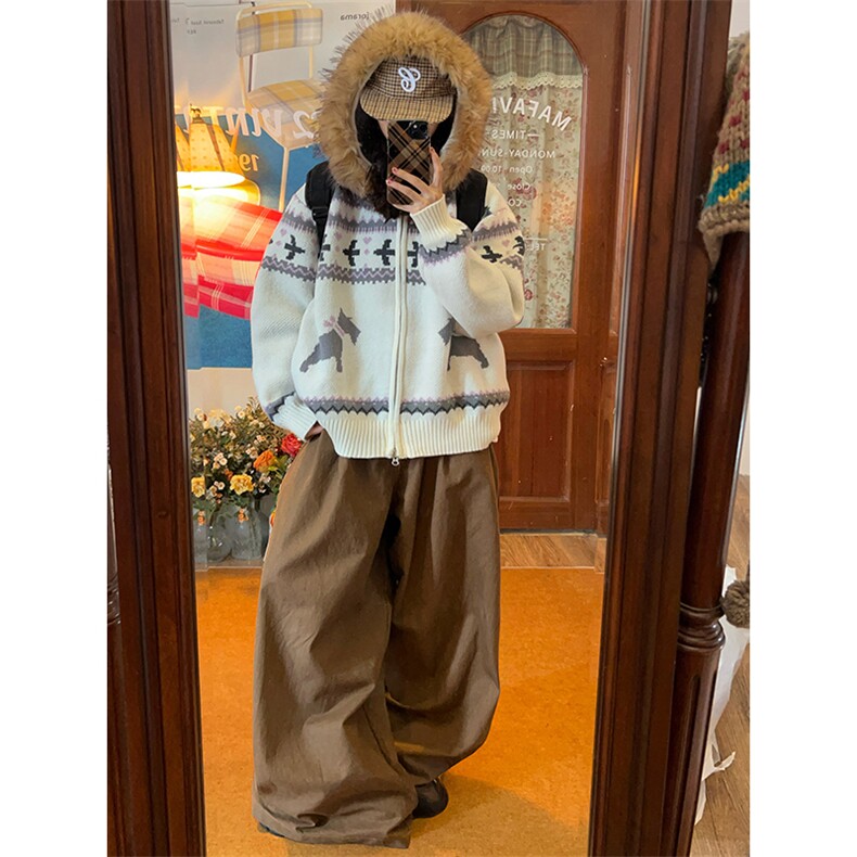 重磅北极绒座山雕毛衣外套冬美式复古休闲慵懒风大毛毛领针织开衫,男装针织衫/毛衣,电商A486