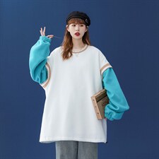 中性秋季潮流圆领撞色拼接宽松卫衣B125P55控78加绒P65，男装卫衣，A247A