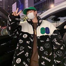 港风夹克外套男拼接羊羔毛夹棉棉袄棉服羊剪绒棉衣3322-P90控138，男装夹克，星座207