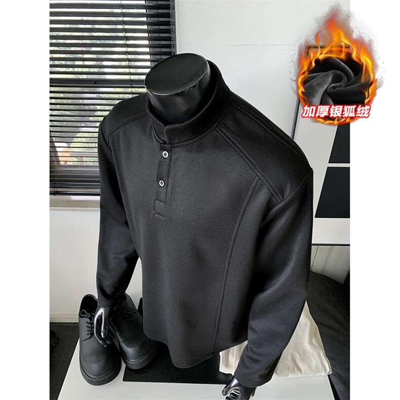 亨利领350g重磅华棉保暖银狐绒长袖T恤男T24555J加绒-特P25控48，男装T恤，电商A001