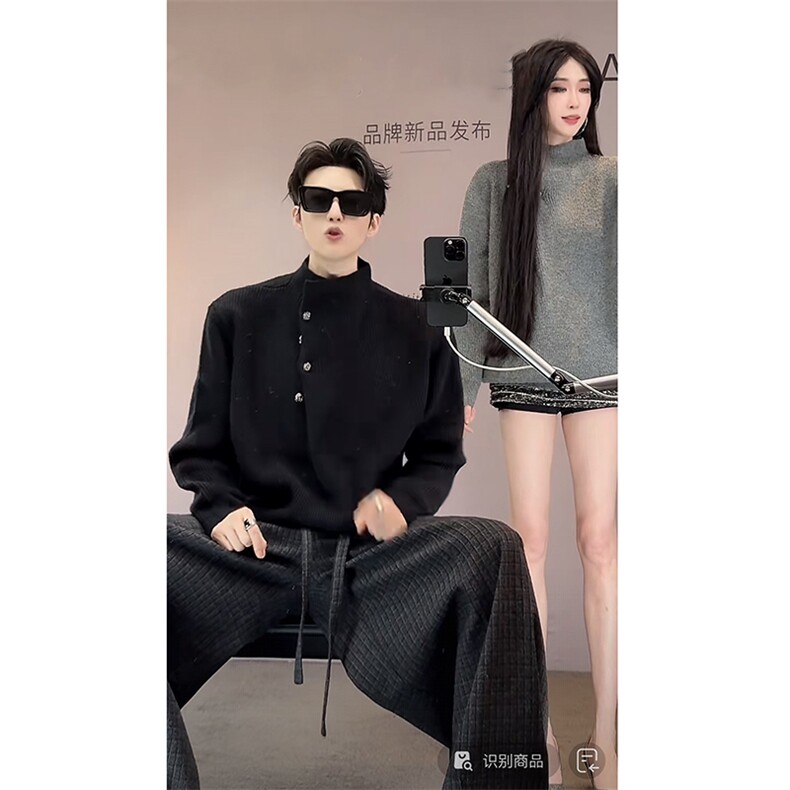 抖音原版800克高品质高领纽扣针织毛衣男潮潮MY009-特P65(网图）,男装针织衫/毛衣,电商B267