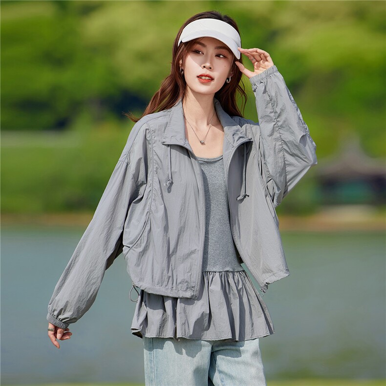 现货2026夏季新款时尚内搭拼接防晒衣两件套旅行户外短外套,女装防晒衣,靓衣阁