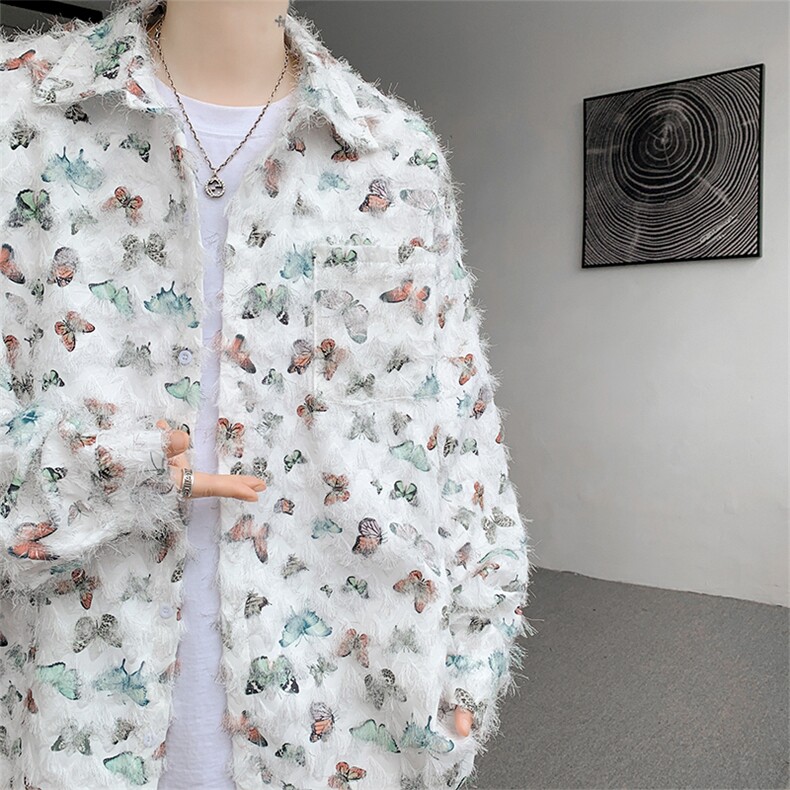CS10051-特批40无差价控78新款长袖重工艺流苏蝴蝶情侣花衬衫男,男装衬衫,电商A059