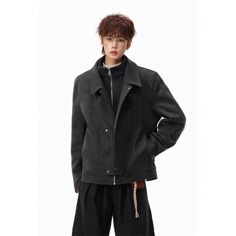 轻奢高级感短款毛呢大衣男休闲假两件夹克保暖加厚加棉外套，男装夹克，星座903-1