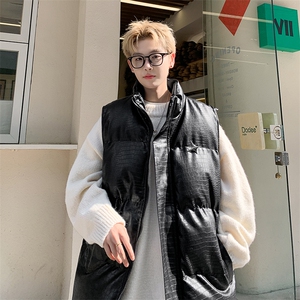 秋冬装PU皮棉马甲男保暖超厚充棉坎肩外套 MJ777/特P78 黑色8图片