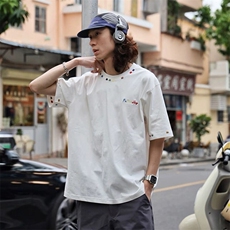 万针全刺绣工艺高品质260克双纱纯棉美式高街短袖T恤特P33，男装T恤，电商A486