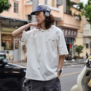 万针全刺绣工艺 高品质260克双纱纯棉美式高街短袖T恤 特P33图片