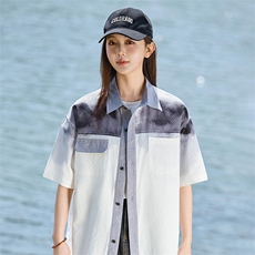 渐变色华夫格短袖衬衫女夏季薄款宽松衬衣外套A406C6051特P45，男装衬衫，星座309（原A406）