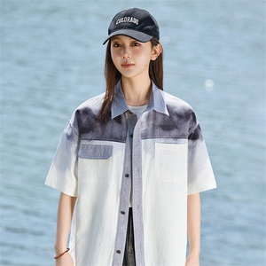 渐变色华夫格短袖衬衫女夏季薄款宽松衬衣外套 A406 C6051 特P45图片