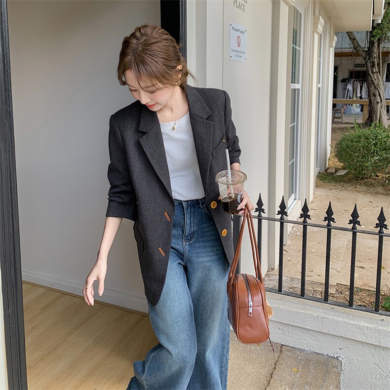 高级感黑色西装外套女2025春季新款韩版宽松休闲气质通勤西服爆款，女装套装/套裙，浙宝069