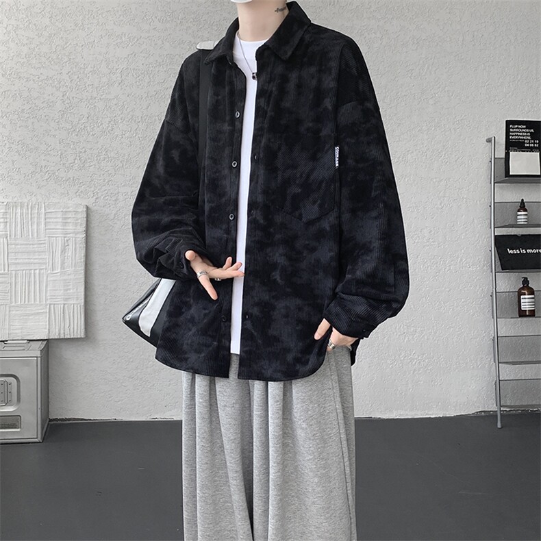 衬衫男秋季新款港风宽松大码灯芯绒扎染长袖衬衫CS8108-P42，男装衬衫，星座214-3
