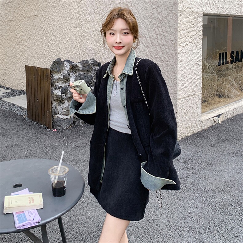 高级气质感穿搭牛仔拼接上衣套装女春夏秋2025超火好看短裙两件套,女装套装/套裙,2C332
