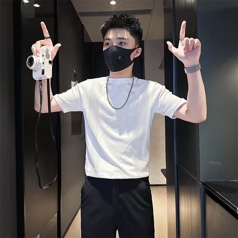短袖毛衣针织衫半袖男修身圆领社会小伙店主风301C-DM04-P58控78,男装T恤,星座301C（原B323）