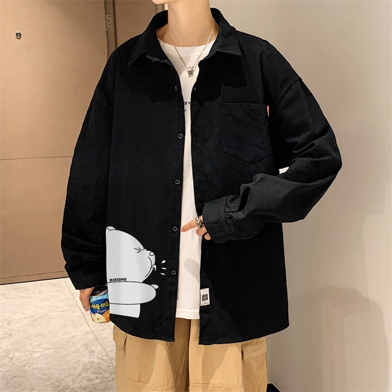 春季长袖衬衫男宽松港风衬衣男外套男CSCS281-P35,男装衬衫,电商B371