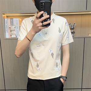 PL101-P35社会小伙立领polo衫男士短袖t恤潮牌夏季商务青年有领图片
