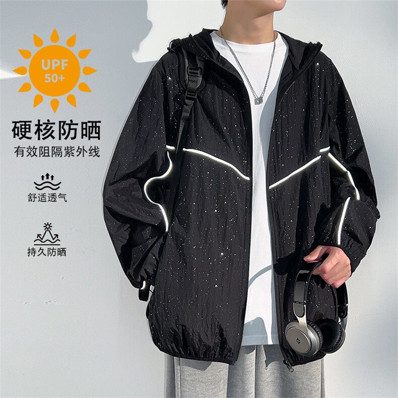 特批P55无差价夏季满天星冰丝UPF50+防紫外线反光条防晒服男J2609图片
