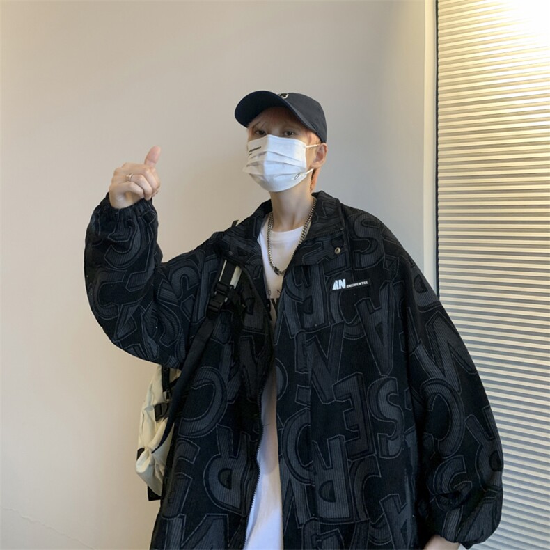 22款秋季新款港风休闲宽松灯芯绒字母夹克,男装夹克,星座410-6（原星座1304-1）