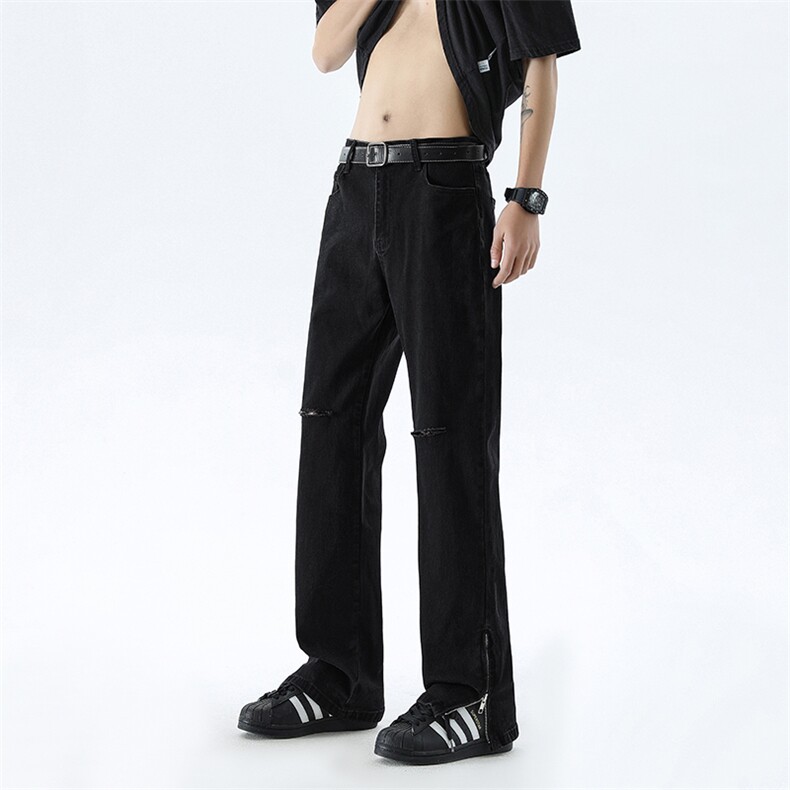 B221美式ins高街暗黑修身拉链破洞弹力牛仔裤LK24181-P60控78,男装牛仔裤,电商B221