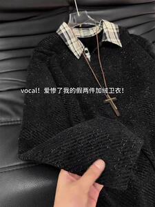 复古格纹长袖卫衣男女春秋慵懒风宽松休闲假两件外套LWY288-p36图片