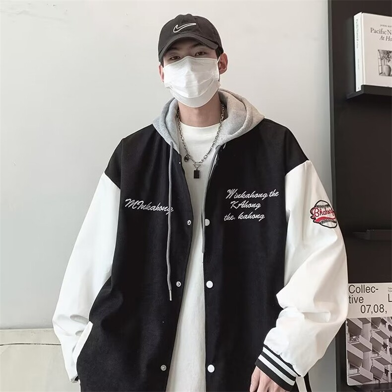 连帽秋冬季夹克外套男潮牌美式宽松大码休闲棒球服上衣W5041-P60,男装夹克,星座412-3