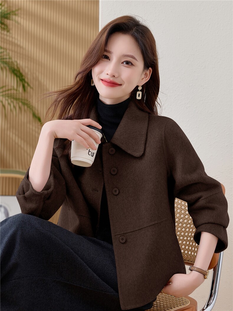 纯色双面羊毛大衣女2025秋冬新款减龄小个子双面羊绒短款外套,女装羊绒大衣,韩宇舍