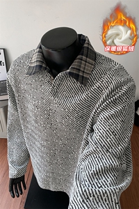 现货450g高克重雪尼尔粗花加绒银狐绒男上衣T5075J加绒-特P40控78图片