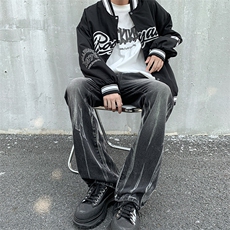 秋季美式ins高街hiphop微喇扎染牛仔裤货号K2313P55控78，男装牛仔裤，电商A063