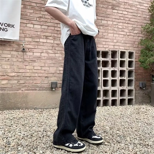 美式高街做旧水洗复古蓝直筒牛仔裤男ins潮牌百搭宽松长裤图片