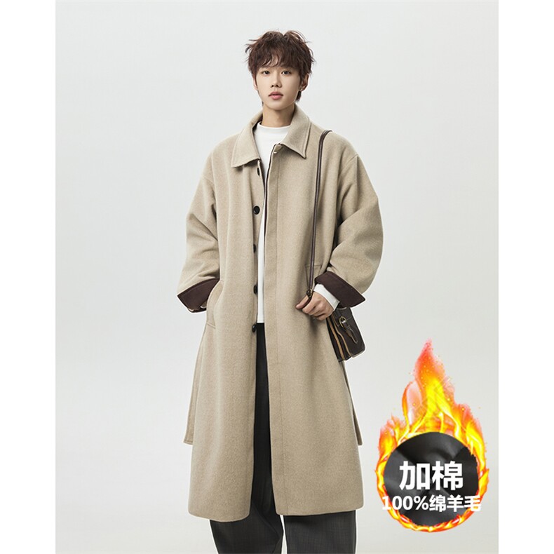 绵羊毛加棉加厚中长款毛呢大衣韩版宽松呢子风衣外套-FY8287-P155，男装风衣，电商B289-1