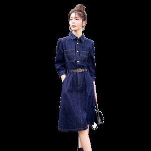 时尚显瘦牛仔连衣裙女长袖气质修身百搭新款春装裙子图片