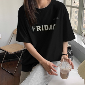 T0629-P25 美式字母纯棉印花短袖 男女同款学生宽松上衣图片