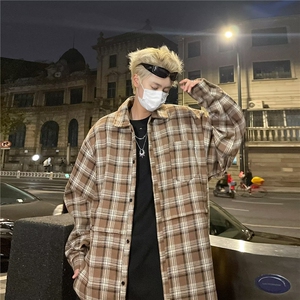 日系复古cityboy衬衫秋冬季男生学院风加厚保暖格子衬衣 CJ188图片