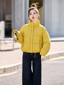 色羽绒服宽松短款外套2024冬装立领抽绳简约显白面包服女图片
