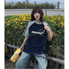 抖音得物品质二开240克宽松纯棉美式潮牌插肩三杠织带短袖T恤，男装T恤，电商A486