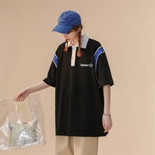 中性夏季潮流拼色全棉宽松情侣短袖POLO衫T恤PL157P45控68，男装T恤，A247A