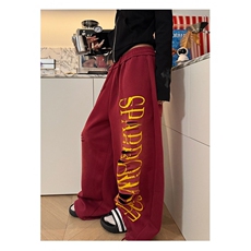 NECOYEP美式破洞字母印花抽绳阔腿卫裤男女宽松休闲百搭直筒长裤，女装休闲裤，星座1210-1