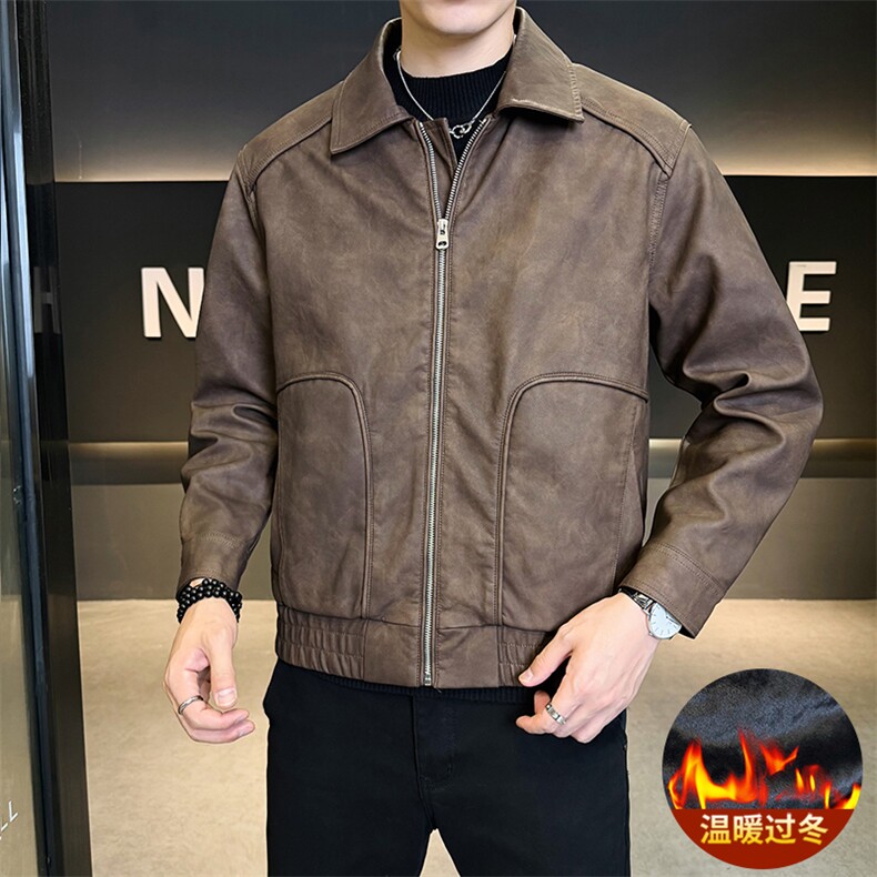 加绒皮衣外套男秋冬季2025新款机车PU皮夹克7715-P165,男装夹克,电商D327