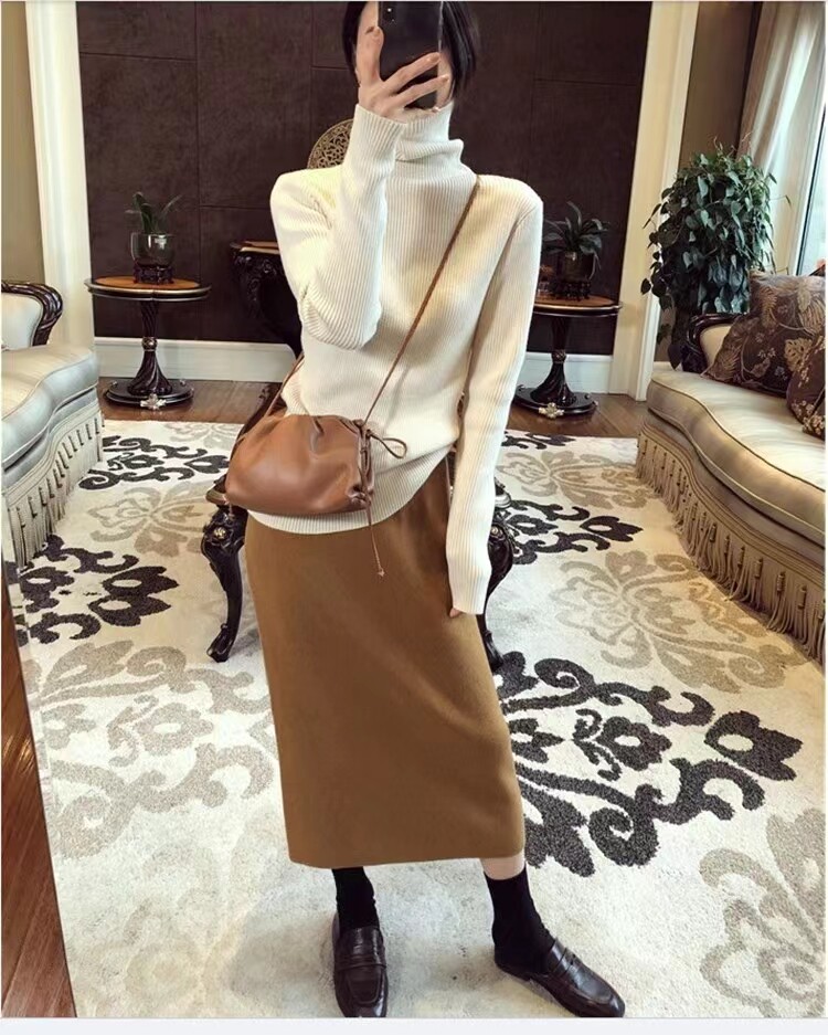 时尚高领羊毛衫女秋冬季新款修身显瘦百搭气质长袖针织打底衫,女装羊毛衫,恒恩羊绒