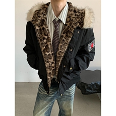 美式复古棉袄派克服豹纹毛领连帽棉服男冬季加厚棉衣外套M5036，男装棉衣，星座1116A（原606A-3）