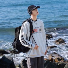 港风圆领字母印花图案设计袖子三杠织带潮流卫衣男WY77762P48控68，男装卫衣，星座227-7