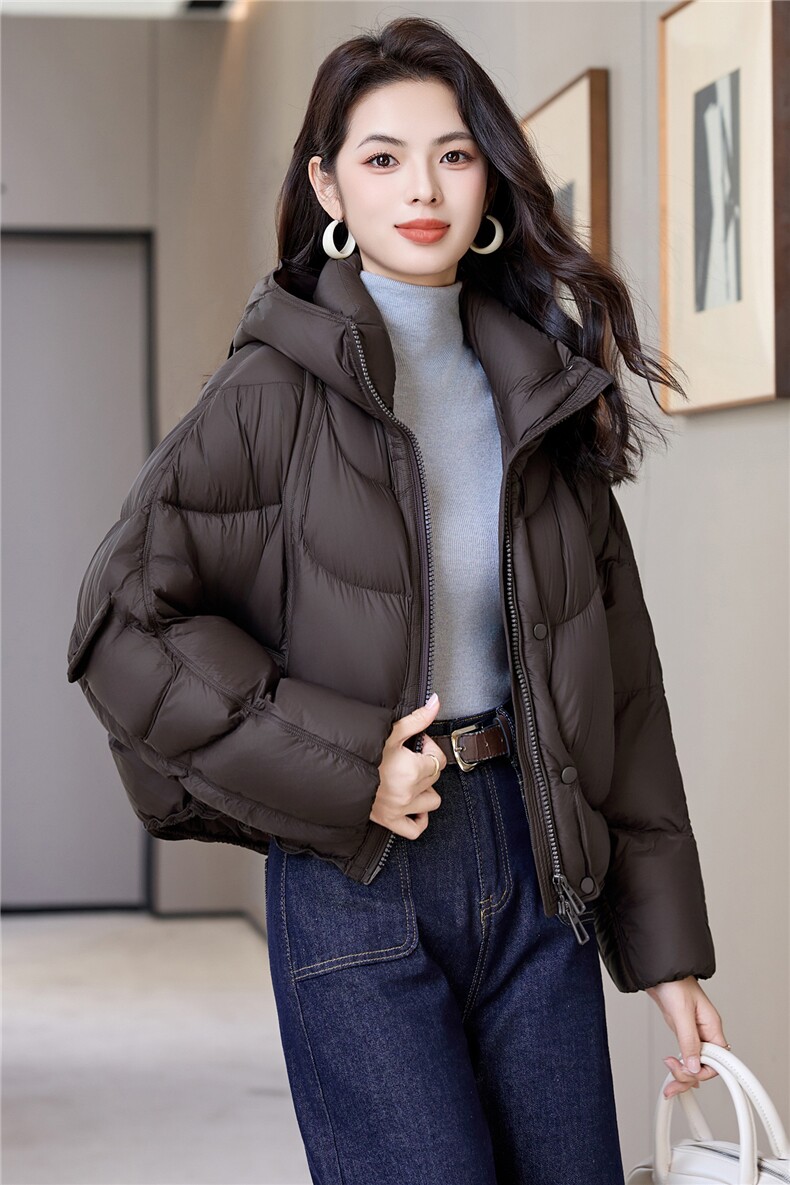 短款连帽羽绒服女2025年冬季新款小个子百搭面包服白鸭绒外套,女装羽绒服,阿舍尔精品
