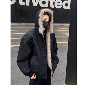 cleanfit座山雕毛领连帽pu棉服男冬季加绒加厚保暖棉衣外套p118图片